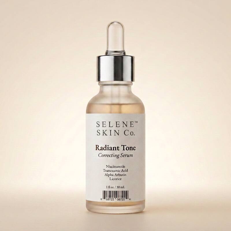 Radiant Tone Correcting Serum frosted glass dropper bottle — front