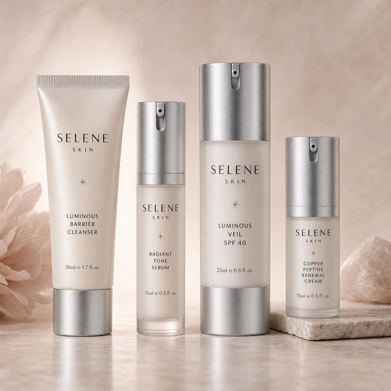 The Selene Travel Ritual — mini size collection of cleanser, serum, SPF, and renewal cream